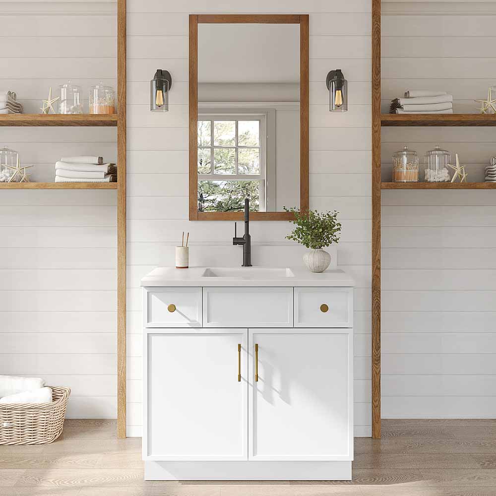 Slim White Shaker Vanity Sink Base - 36" W
