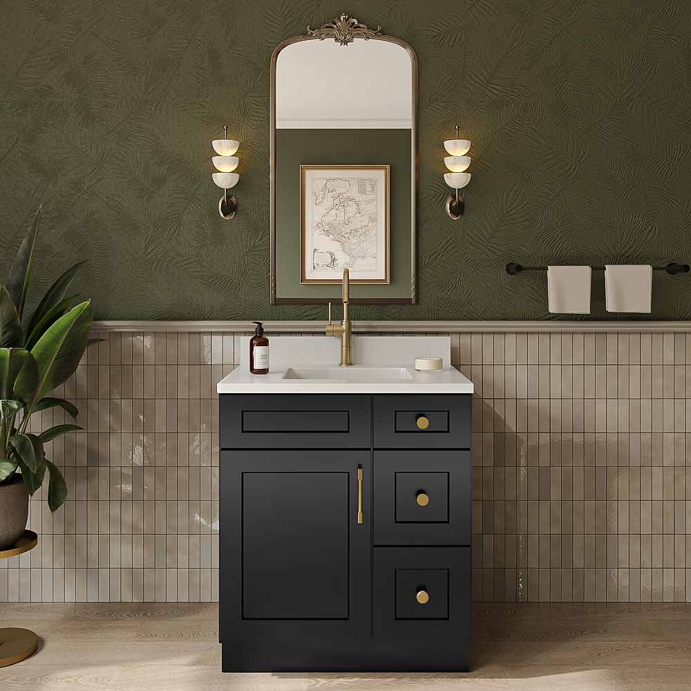 Black Shaker Vanity Sink Base - 30"W X 21"D X 34-1/2"H (Right)