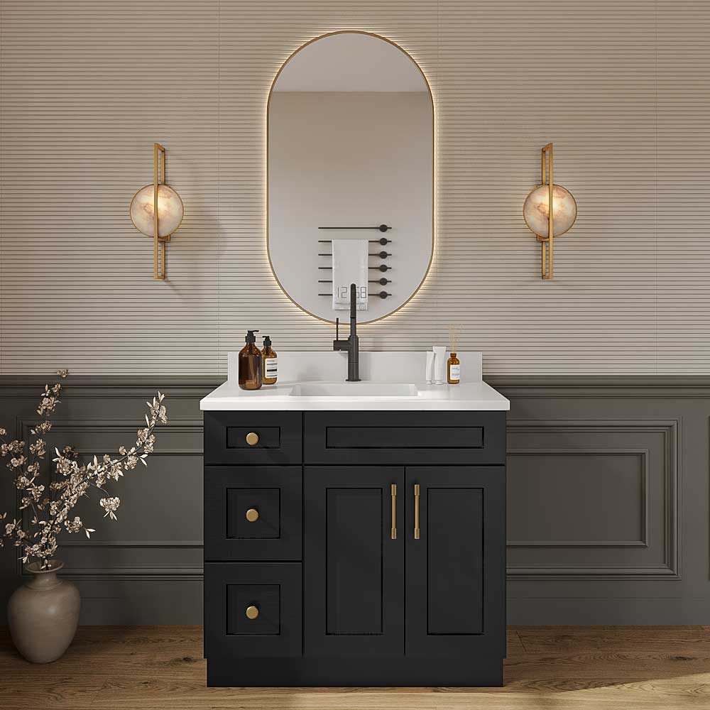 Black Shaker Vanity Sink Base - 36"W X 21"D X 34-1/2"H (Left)