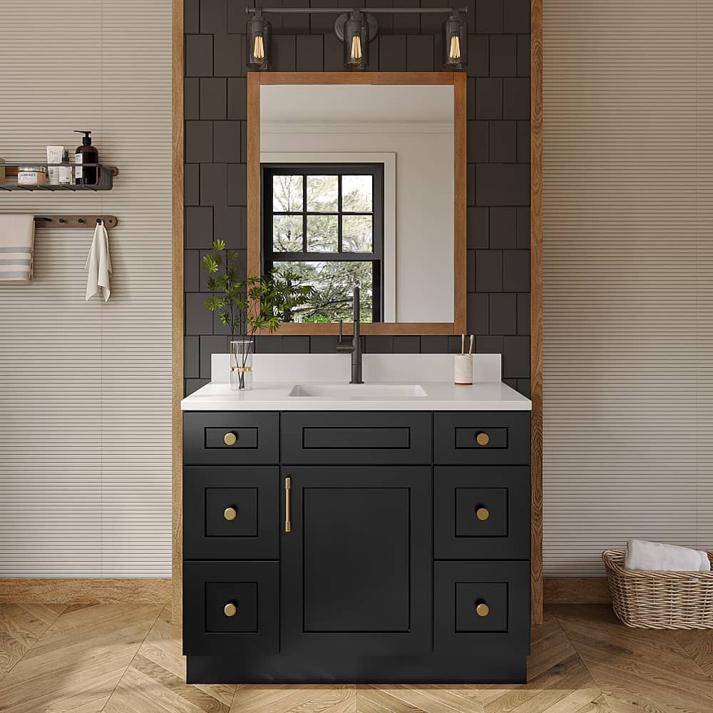 Black Shaker Vanity Double Drawer Combo Base Cabinet - 42"W x 34-1/2"H x 21"D