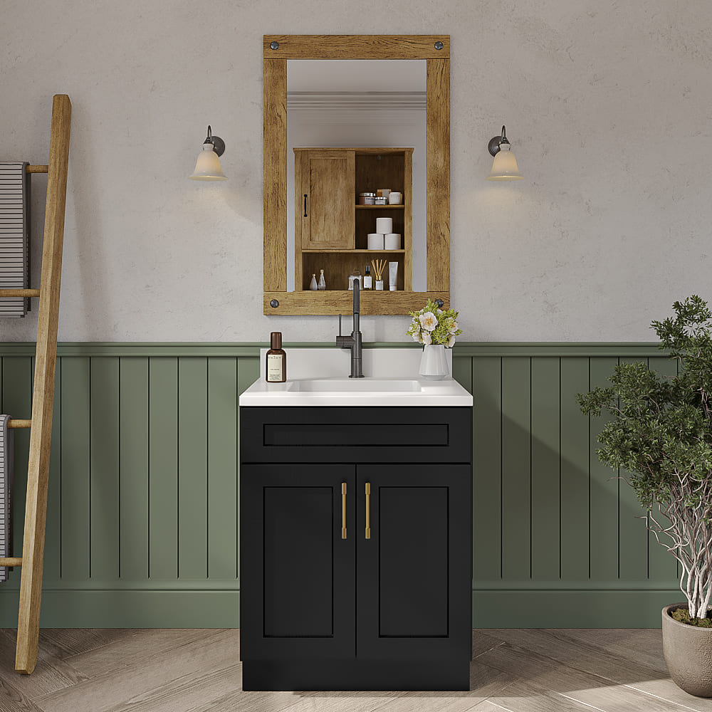 Black Shaker Vanity Sink Base Cabinet - 27"W X 21"D X 34-1/2"H