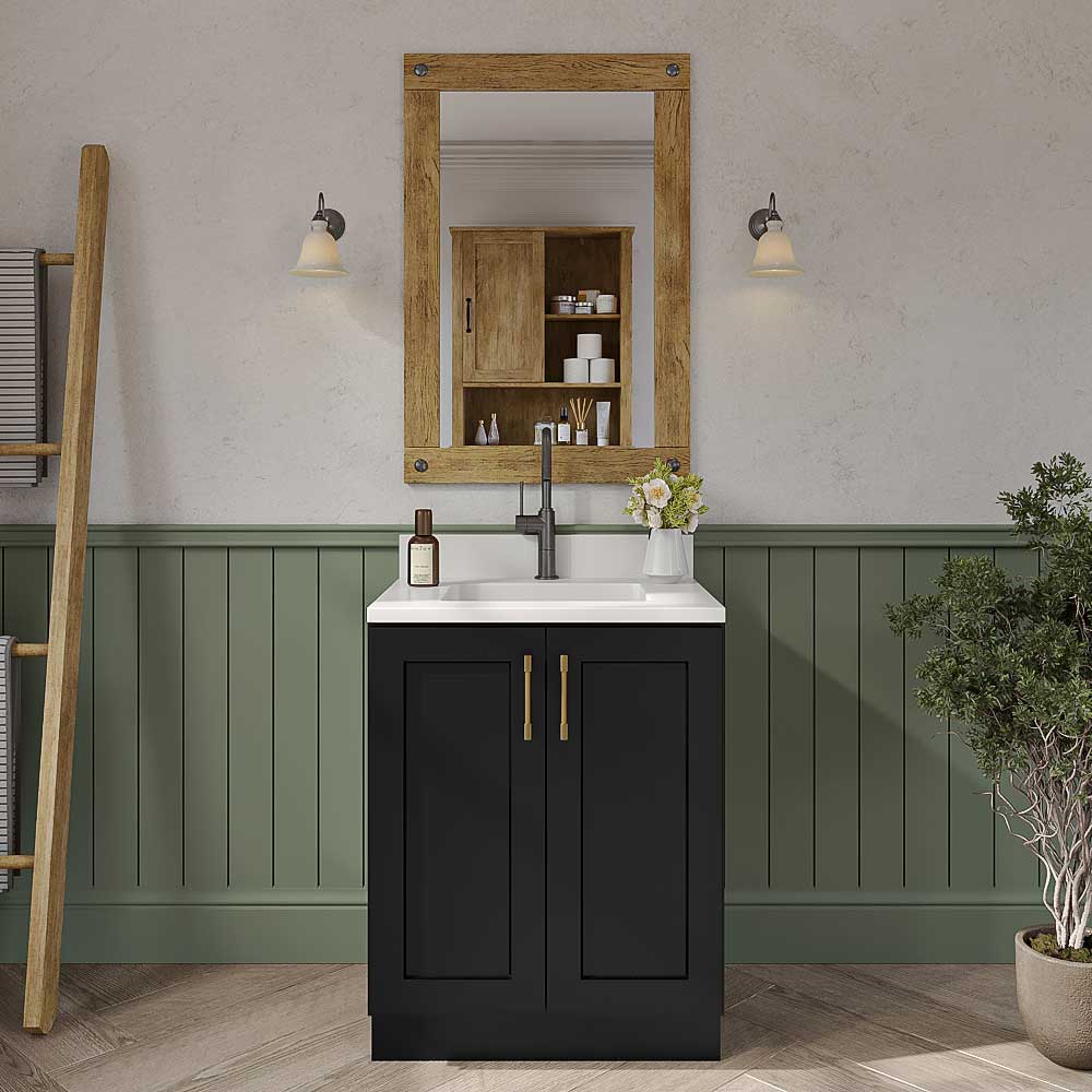 Black Shaker Vanity Full Height Door Sink Base Cabinet - 27"W x 34-1/2"H x 21"D