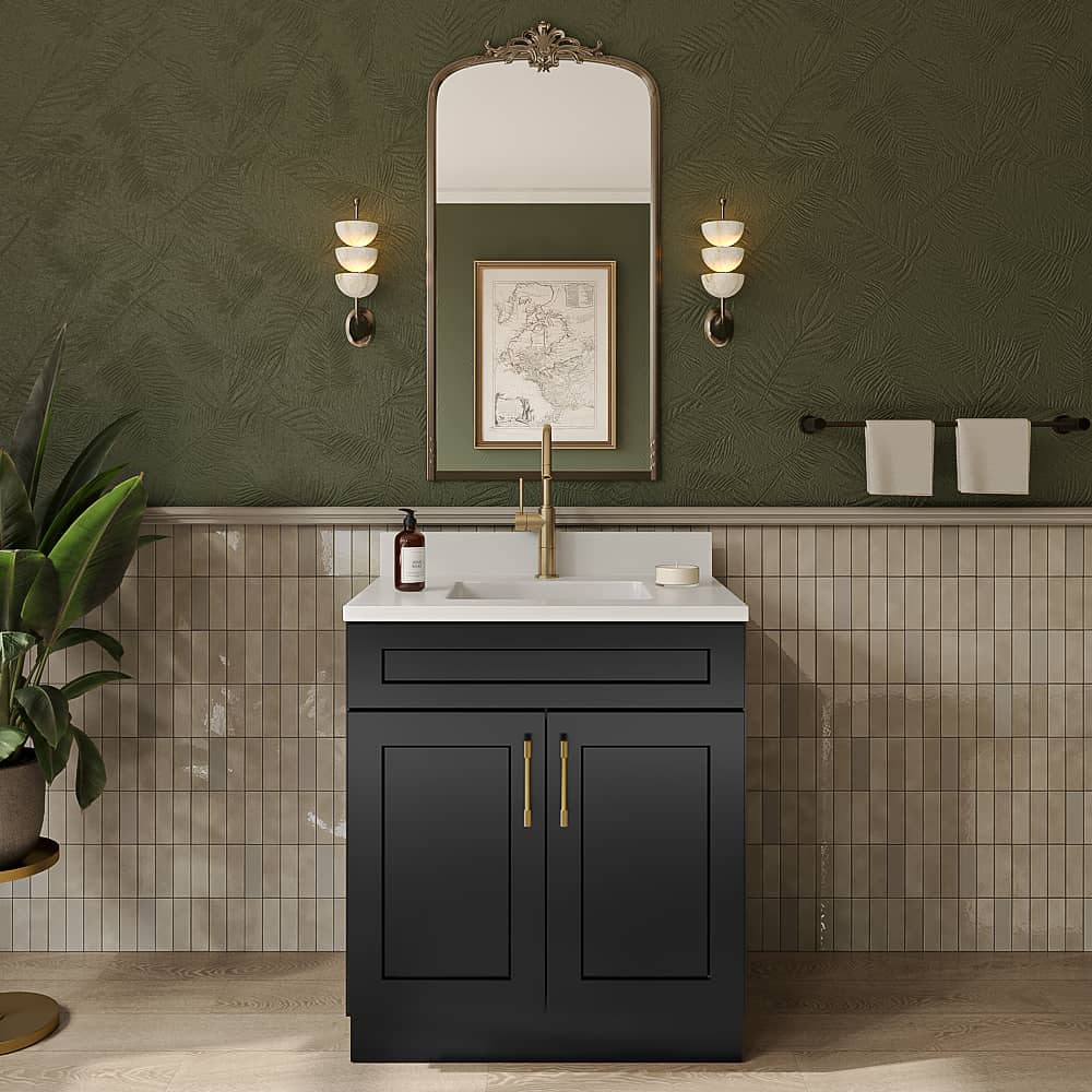Black Shaker Double Door Vanity Sink Base - 30"