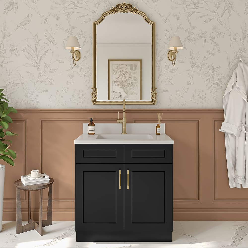 Black Shaker Vanity Sink Base Cabinet - 33"W X 21"D X 34-1/2"H