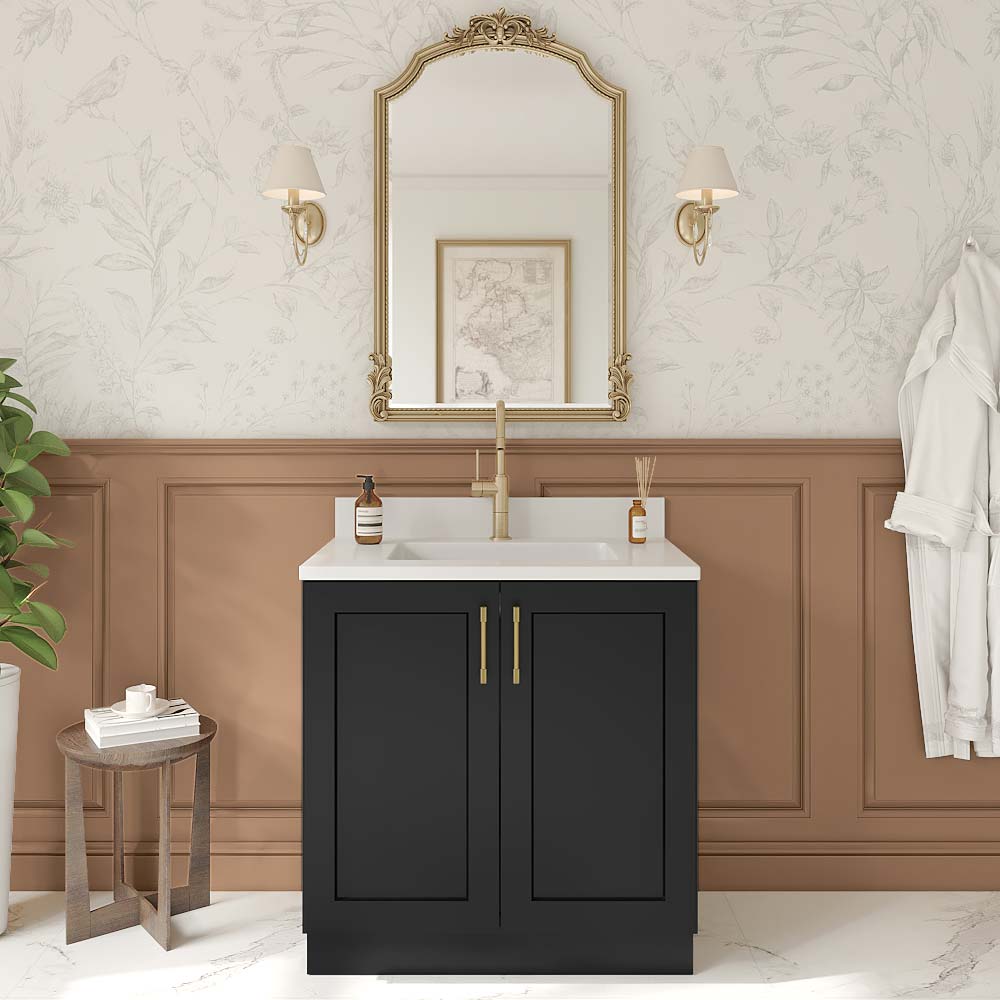 Black Shaker Vanity Full Height Door Sink Base Cabinet - 33"W x 34-1/2"H x 21"D