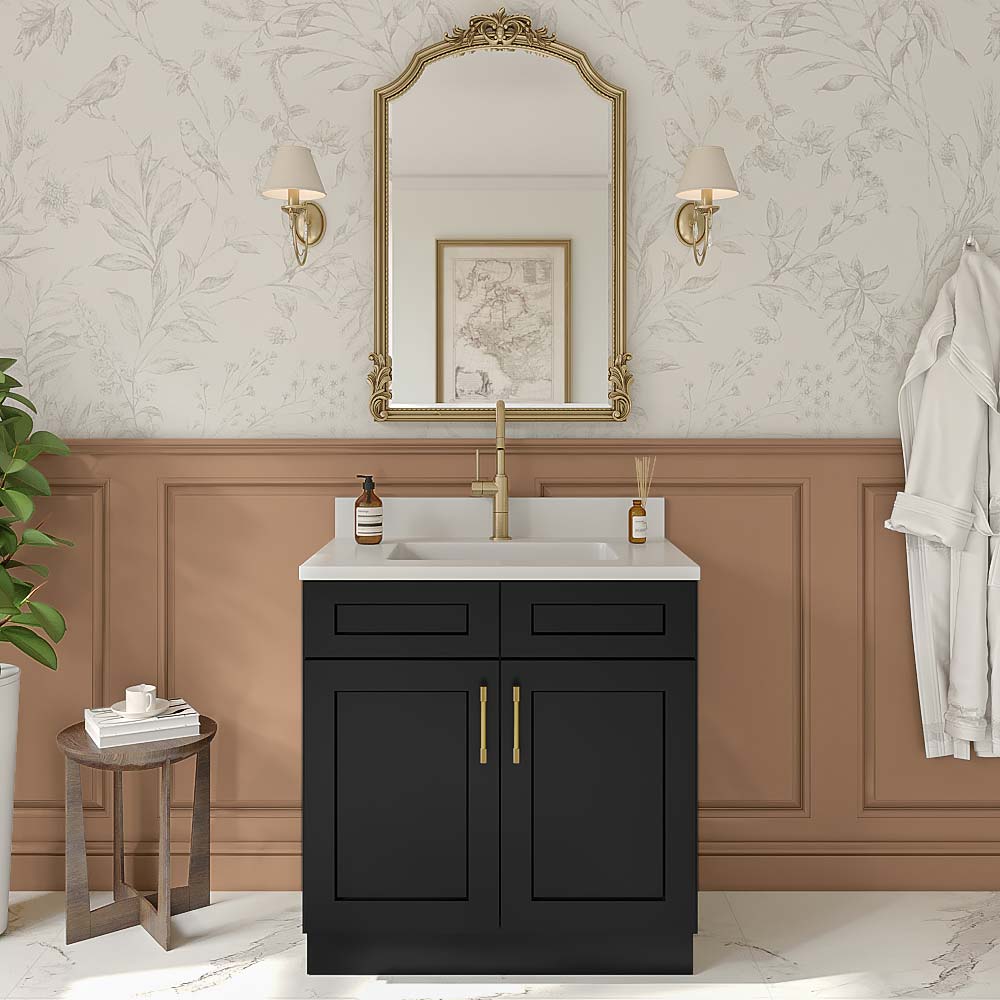 Black Shaker Vanity Sink Base Cabinet - 36"W X 21"D X 34-1/2"H