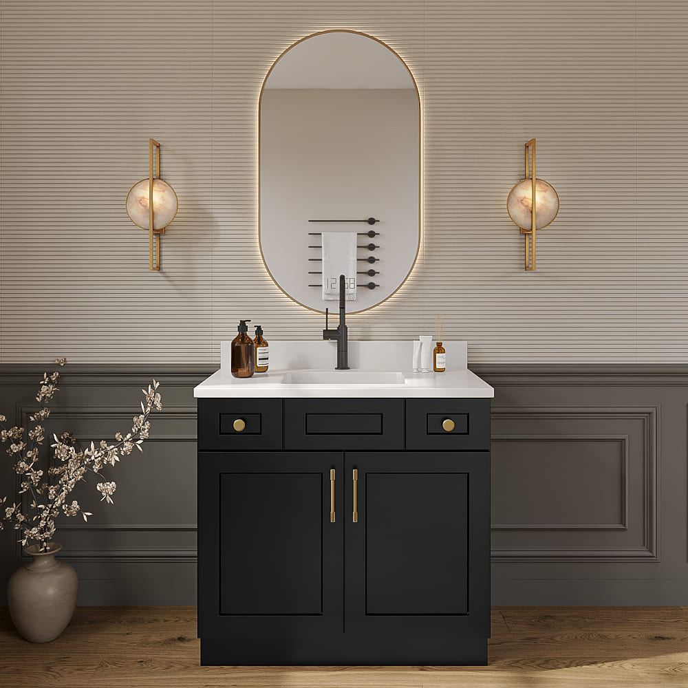 Black Shaker Vanity Sink Combo Base Cabinet - 36"W X 21"D X 34-1/2"H