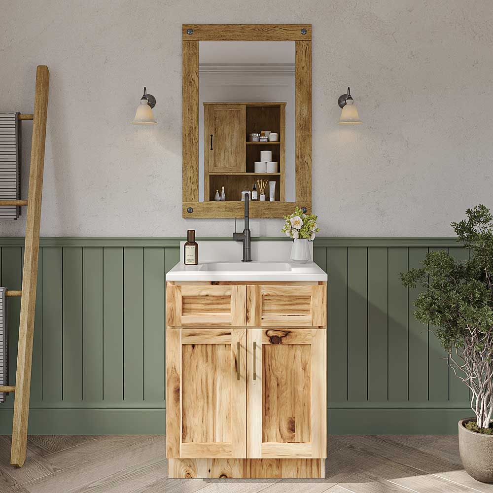 Shaker Hickory Double Door Vanity - 27" W x 34.5" H x 21" D