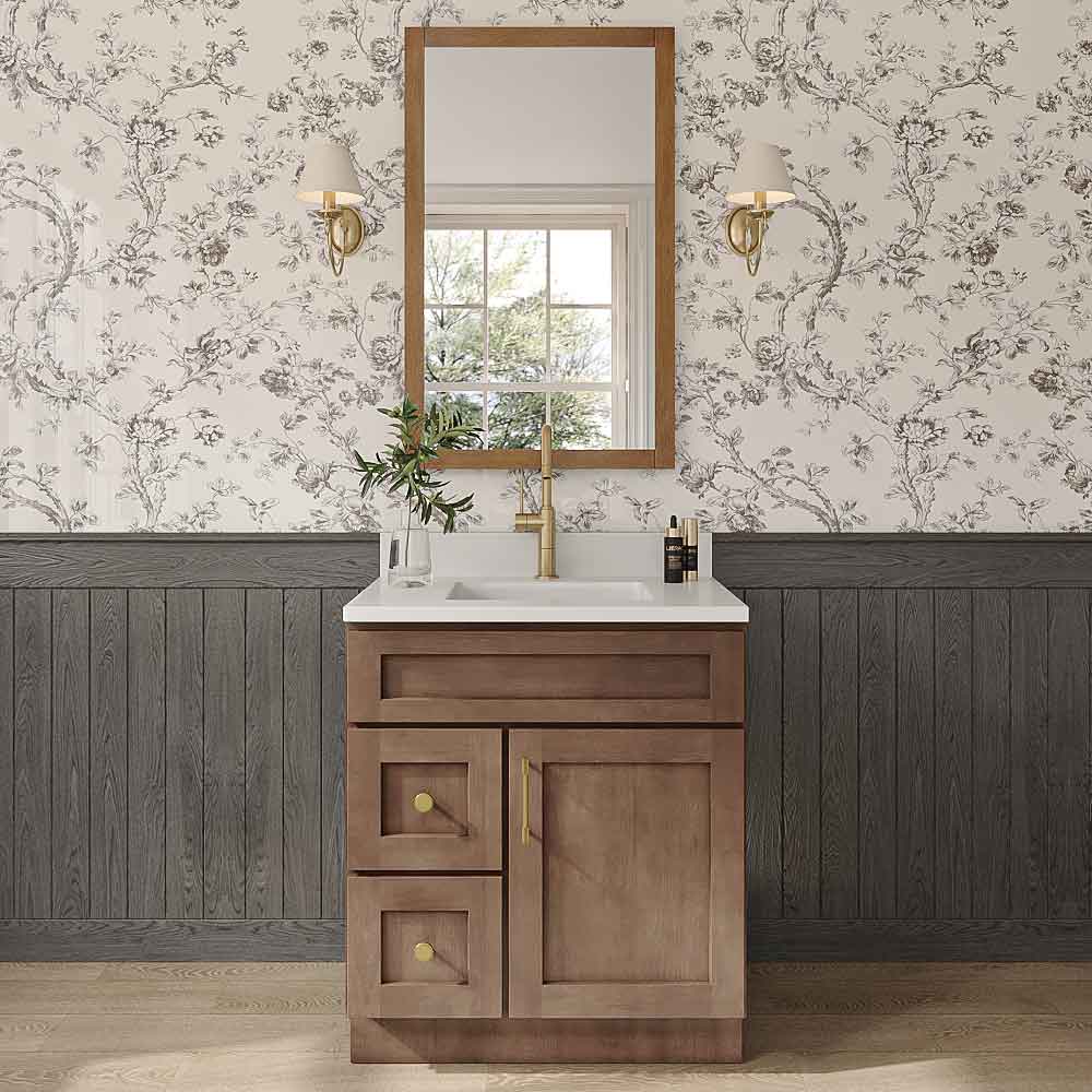 Grizzly Shaker Vanity Sink Base Left Drawer Stacking Cabinet - 30" W
