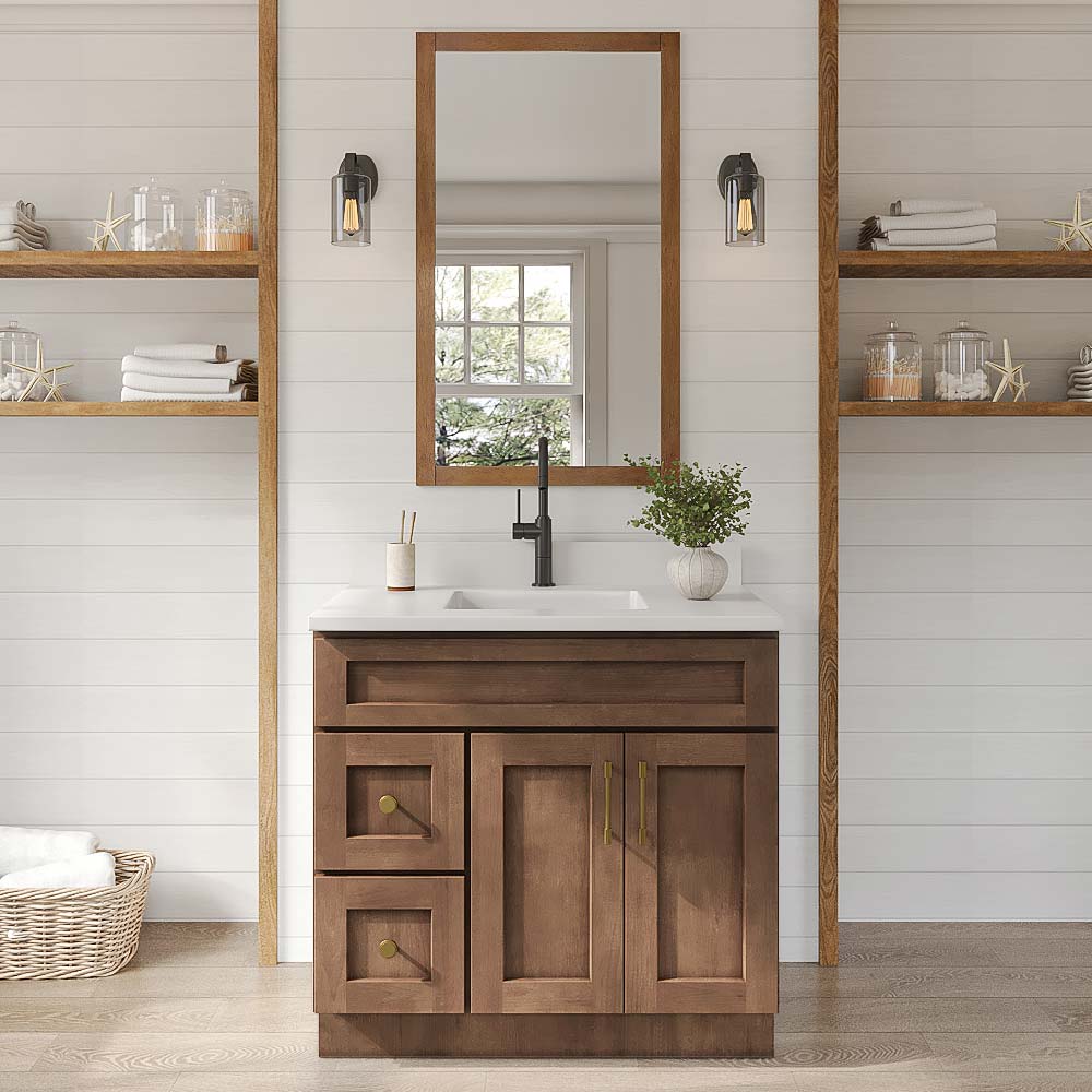Grizzly Shaker Vanity Sink Base Left Drawer Stacking Cabinet - 36" W