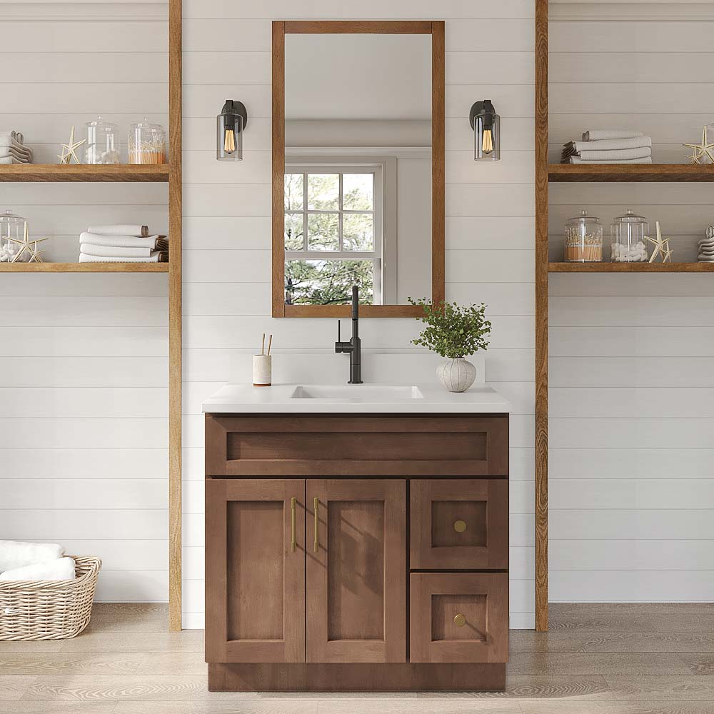 Grizzly Shaker Vanity Sink Base Right Drawer Stacking Cabinet - 36" W