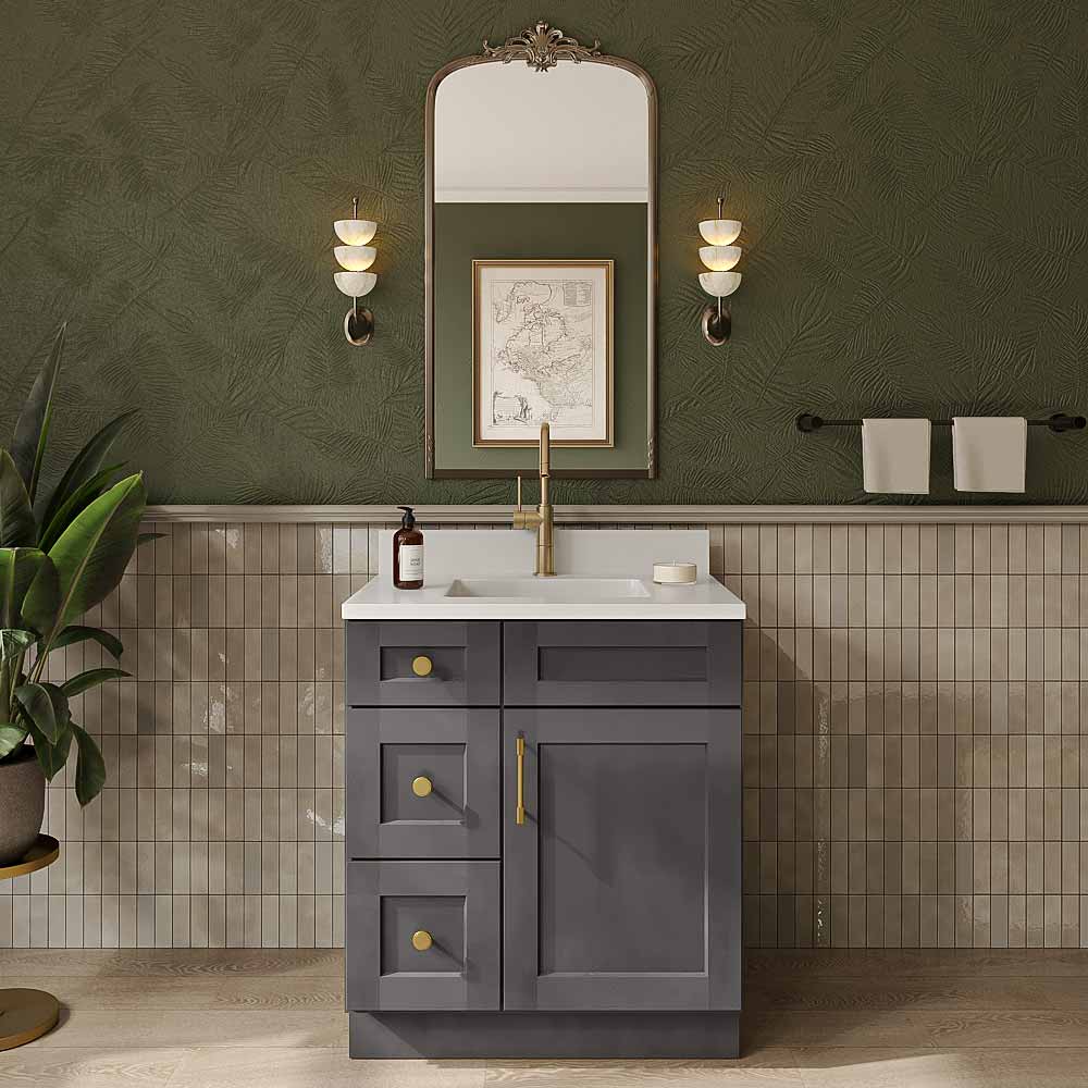 Cinder Shaker Vanity Sink Base - 30"W X 21"D X 34-1/2"H (Left)