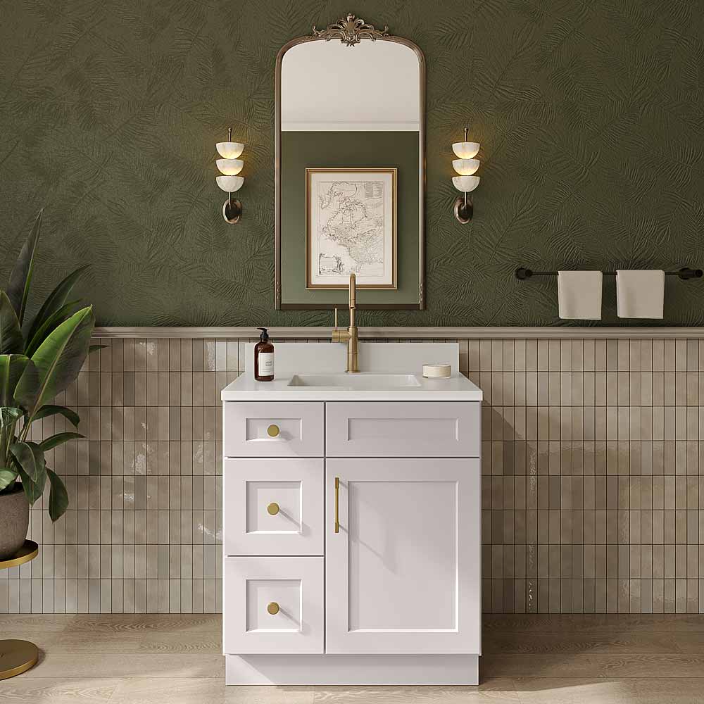Gunnison Shaker Vanity Sink Base  - 30"W X 21"D X 34-1/2"H (Left)