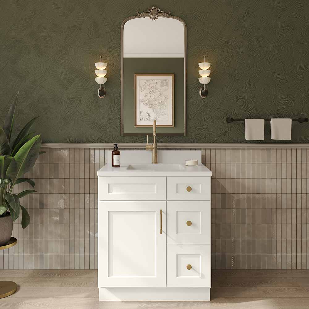Artisan Shaker Vanity Sink Base  - 30"W X 21"D X 34-1/2"H (Right)