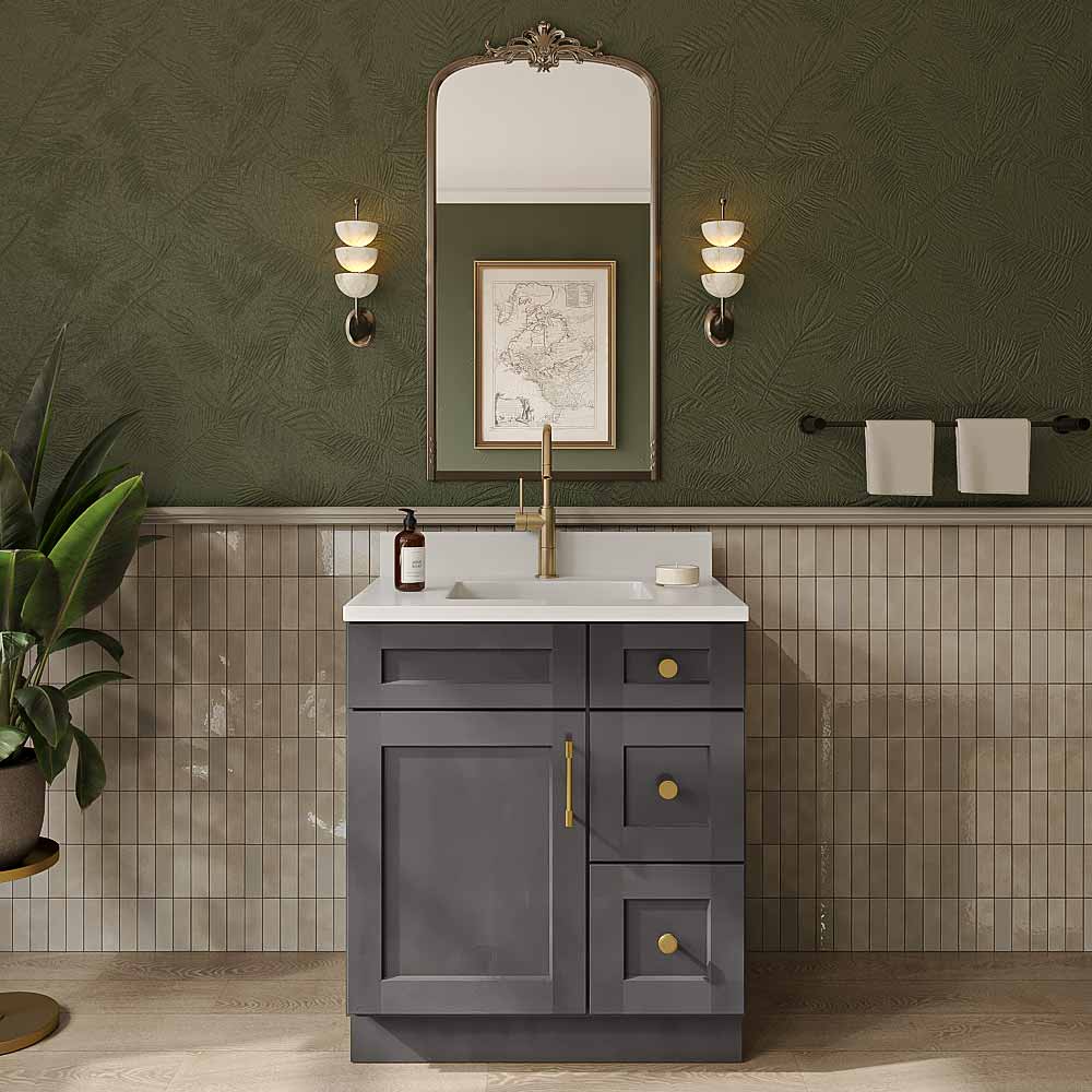 Cinder Shaker Vanity Sink Base - 30"W X 21"D X 34-1/2"H (Right)
