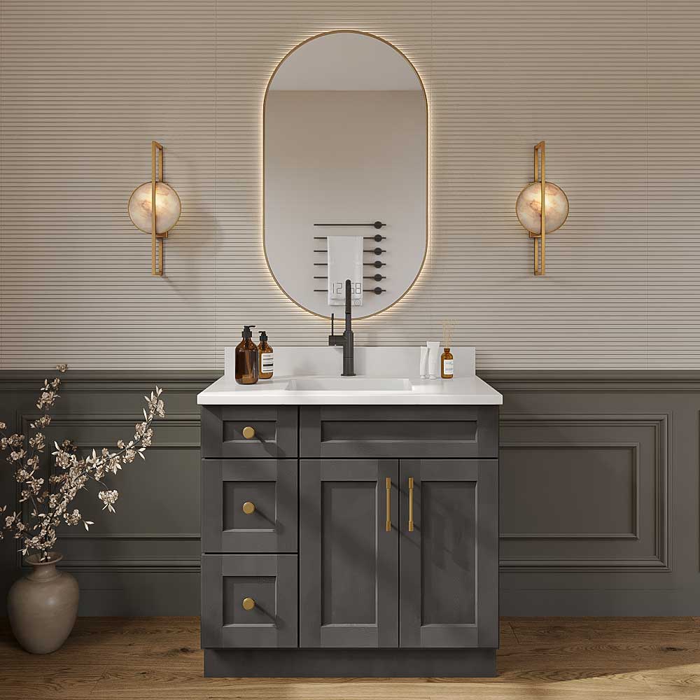 Cinder Shaker Vanity Sink Base - 36"W X 21"D X 34-1/2"H (Left)