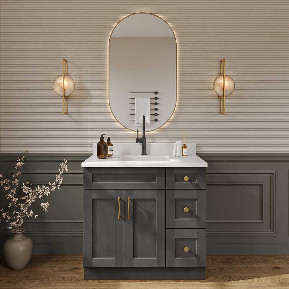 Cinder Shaker Vanity Sink Base - 36"W X 21"D X 34-1/2"H (Right)