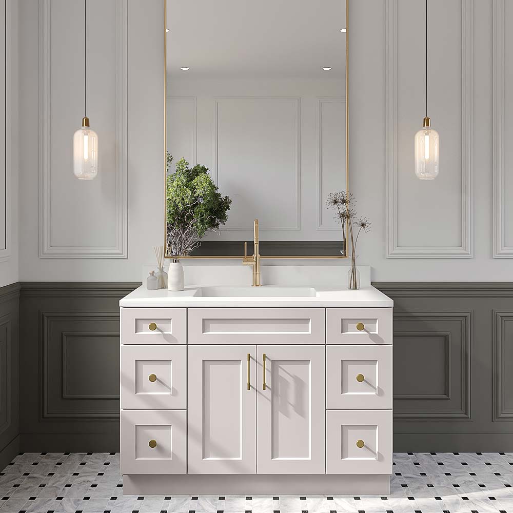 Gunnison Shaker Vanity Double Drawer Combo Base Cabinet - 48"W x 34-1/2"H x 21"D