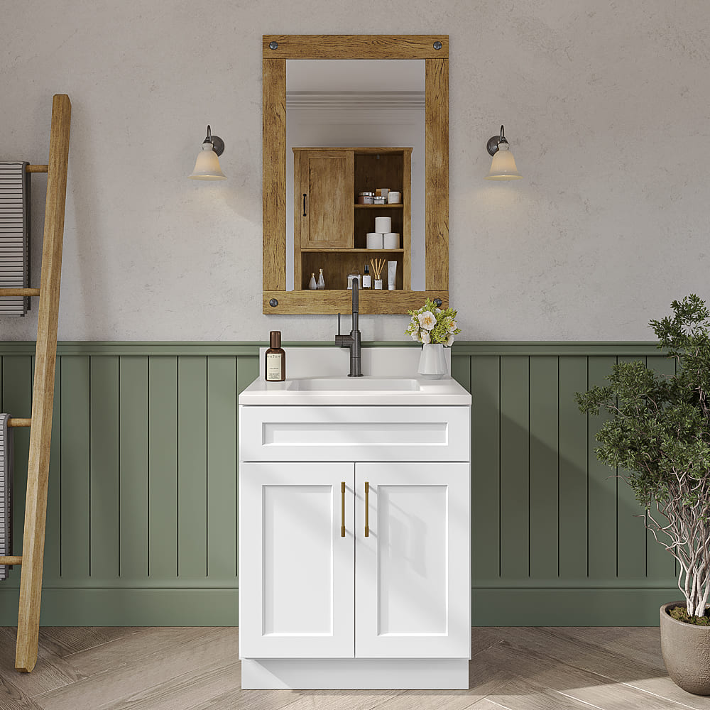Frosted White Vanity Sink Base Cabinet - 27"W X 21"D X 34-1/2"H