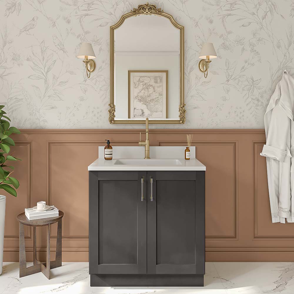 Cinder Shaker Vanity Full Height Door Sink Base Cabinet - 33"W x 34-1/2"H x 21"D