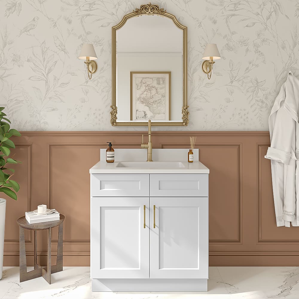 Frosted White Vanity Sink Base Cabinet - 33"W X 21"D X 34-1/2"H
