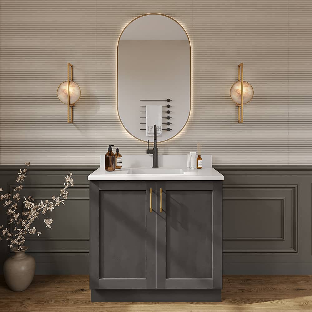 Cinder Shaker Vanity Full Height Door Sink Base Cabinet - 36"W x 34-1/2"H x 21"D