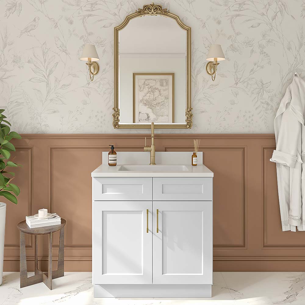 Frosted White Vanity Sink Base Cabinet - 36"W X 21"D X 34-1/2"H
