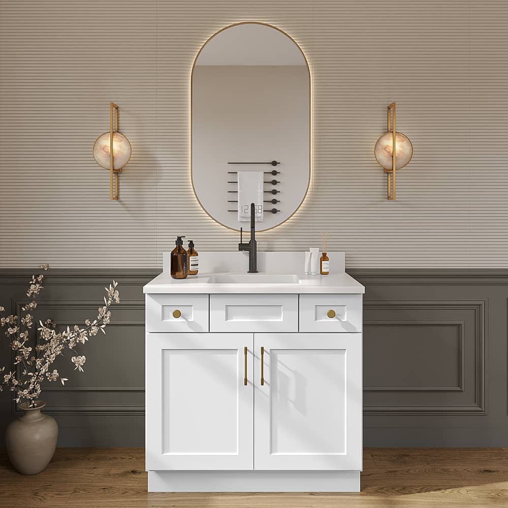 Frosted White Vanity Sink Combo Base Cabinet - 36"W X 21"D X 34-1/2"H