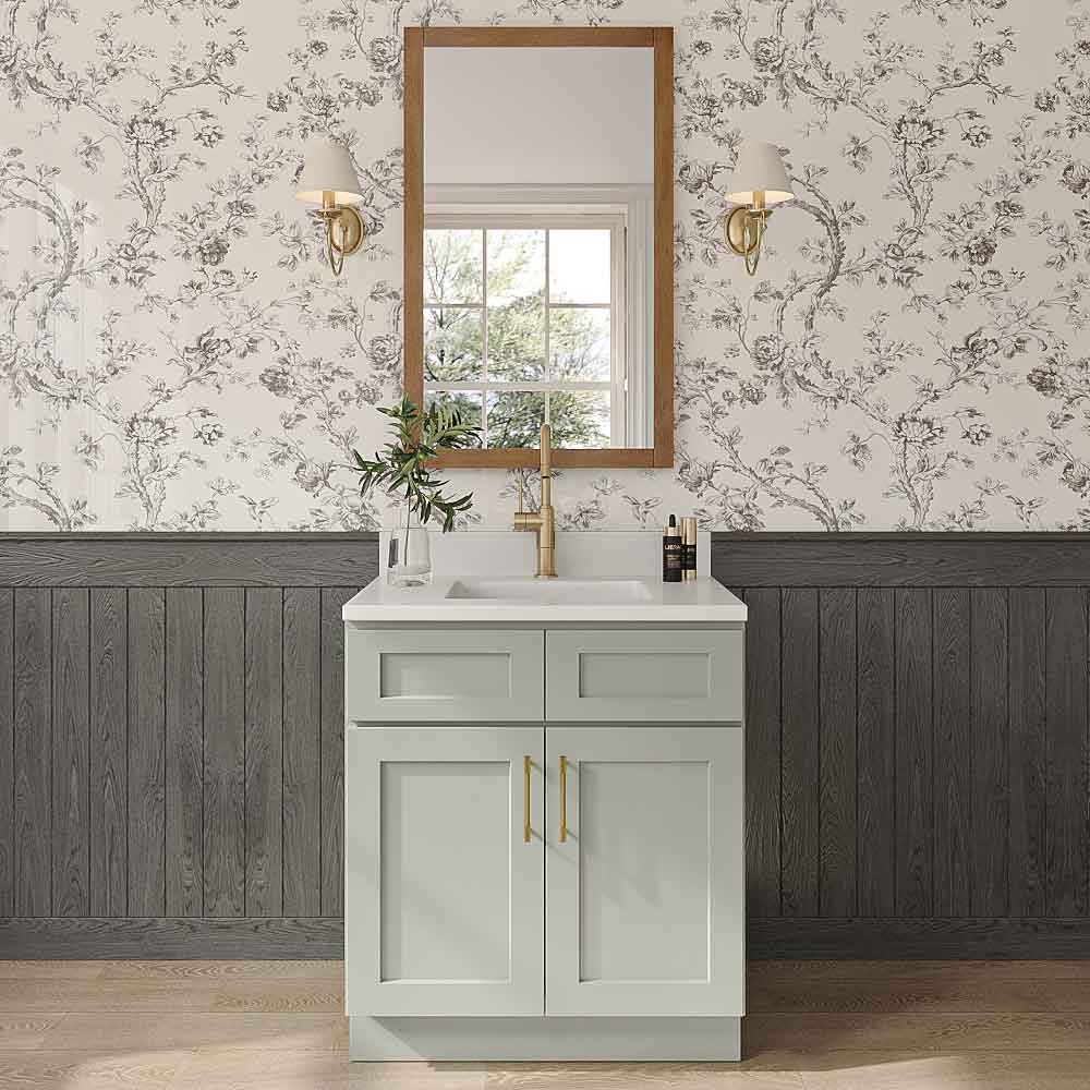 Sage Green Shaker Double Door Vanity - 30" W