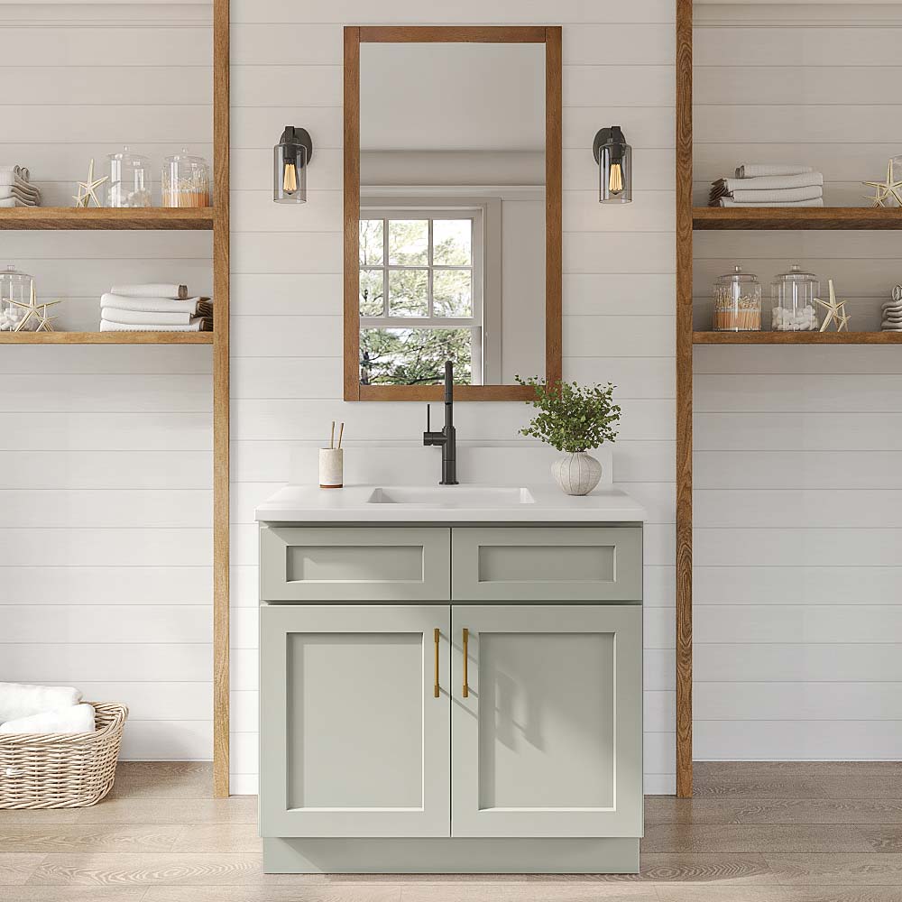Sage Green Shaker Double Door Vanity - 36" W