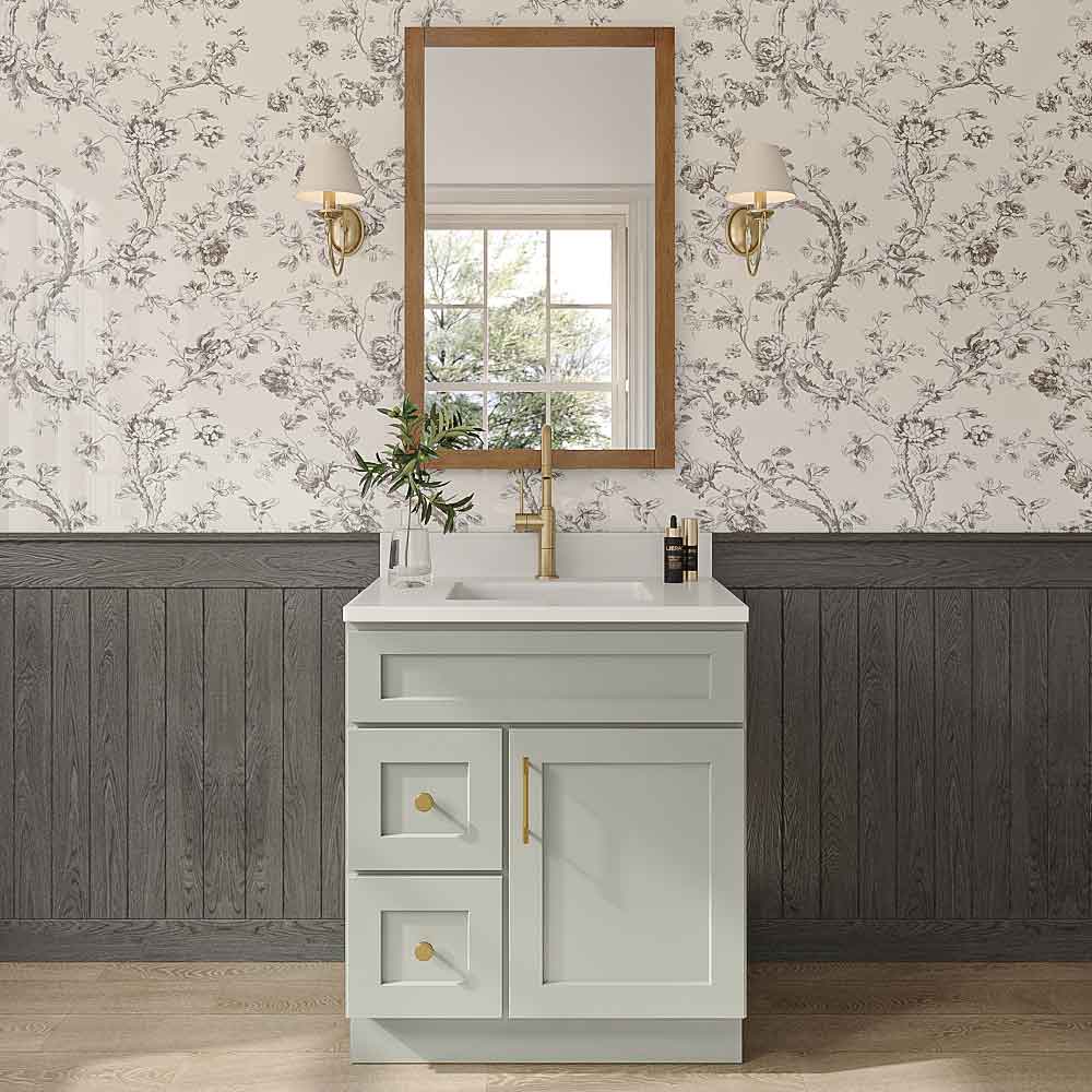 Sage Green Shaker Vanity Sink Base Left Drawer Stacking Cabinet - 30" W