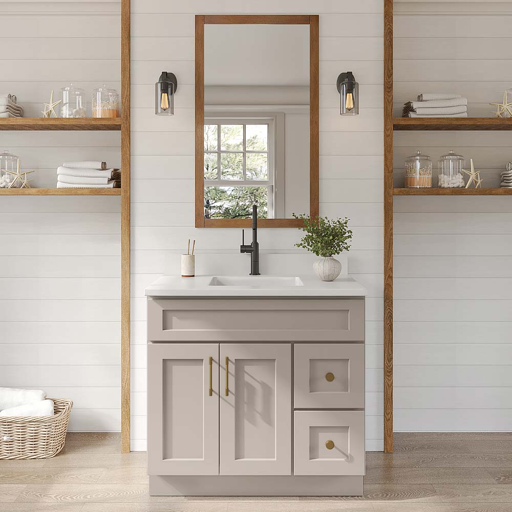 Weston Sand Shaker Double Door Vanity Combo Cabinet With Right Drawer - 36"W x 34-1/2"H