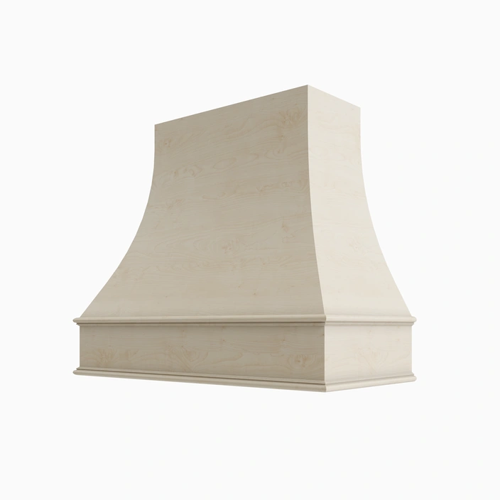 Wood Wall Mount Range Hood with Classic Trim – Curved Style