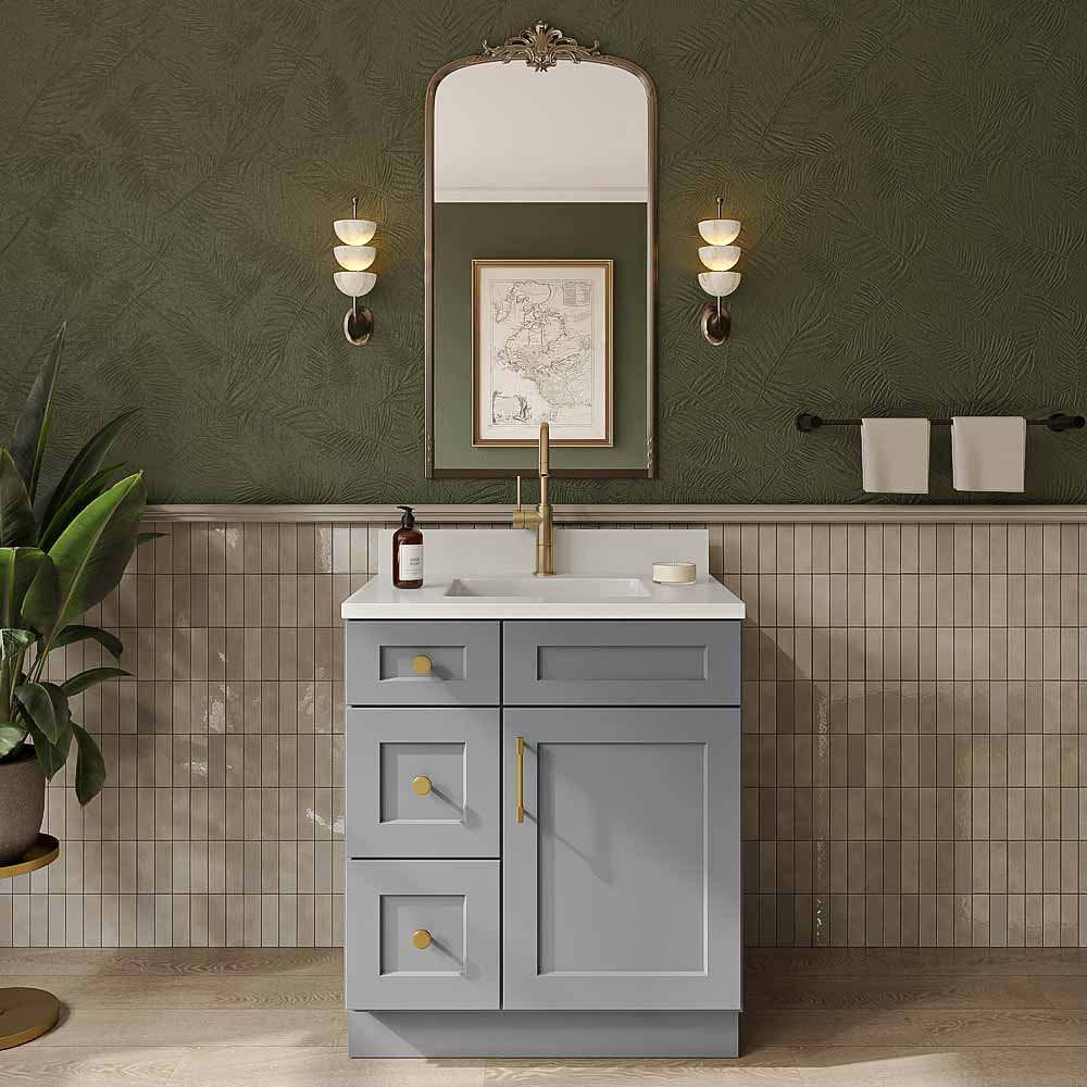 Stone Grey Shaker Vanity Sink Base  - 30"W X 21"D X 34-1/2"H (Left)