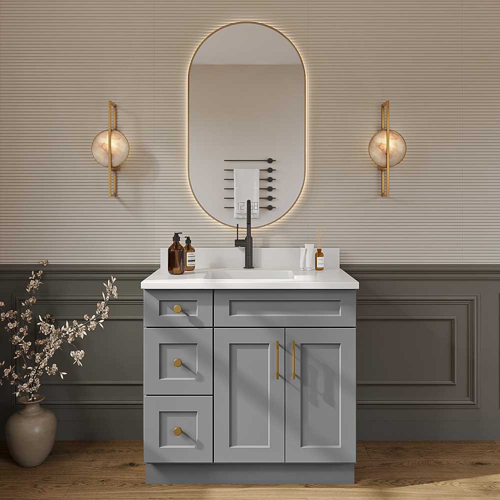 Stone Grey Shaker Vanity Sink Base  - 36"W X 21"D X 34-1/2"H (Left)