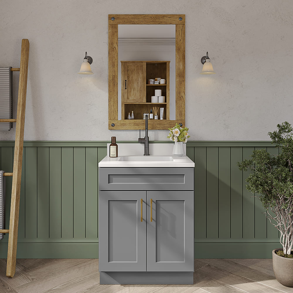 Stone Grey Shaker Vanity Sink Base Cabinet - 27"W X 21"D X 34-1/2"H