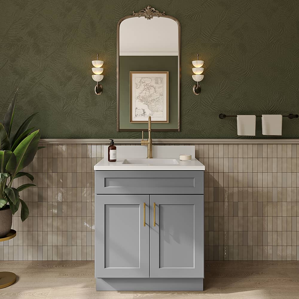 Stone Grey Shaker Vanity Sink Base Cabinet - 30"W X 21"D X 34-1/2"H