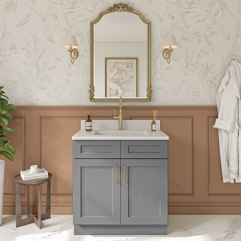Stone Grey Shaker Vanity Sink Base Cabinet - 33"W X 21"D X 34-1/2"H