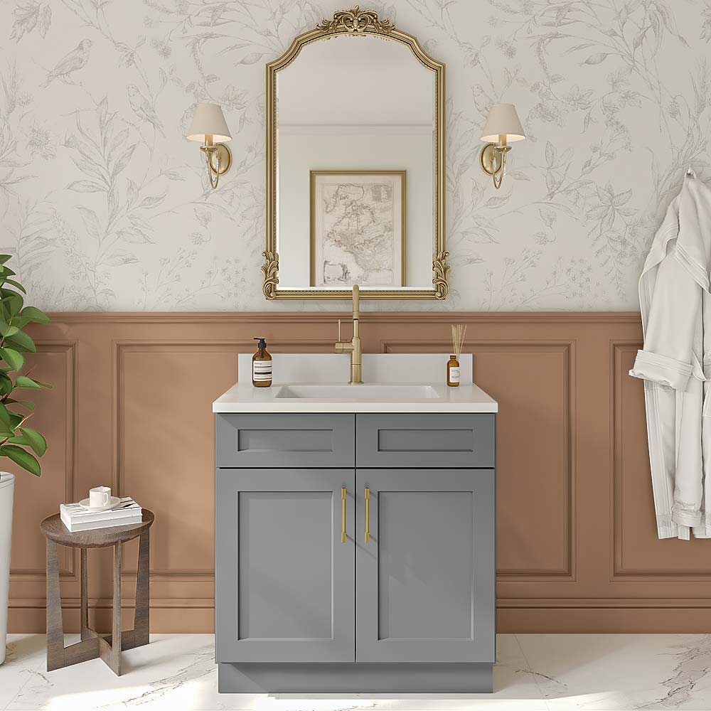 Stone Grey Shaker Vanity Sink Base Cabinet - 36"W X 21"D X 34-1/2"H