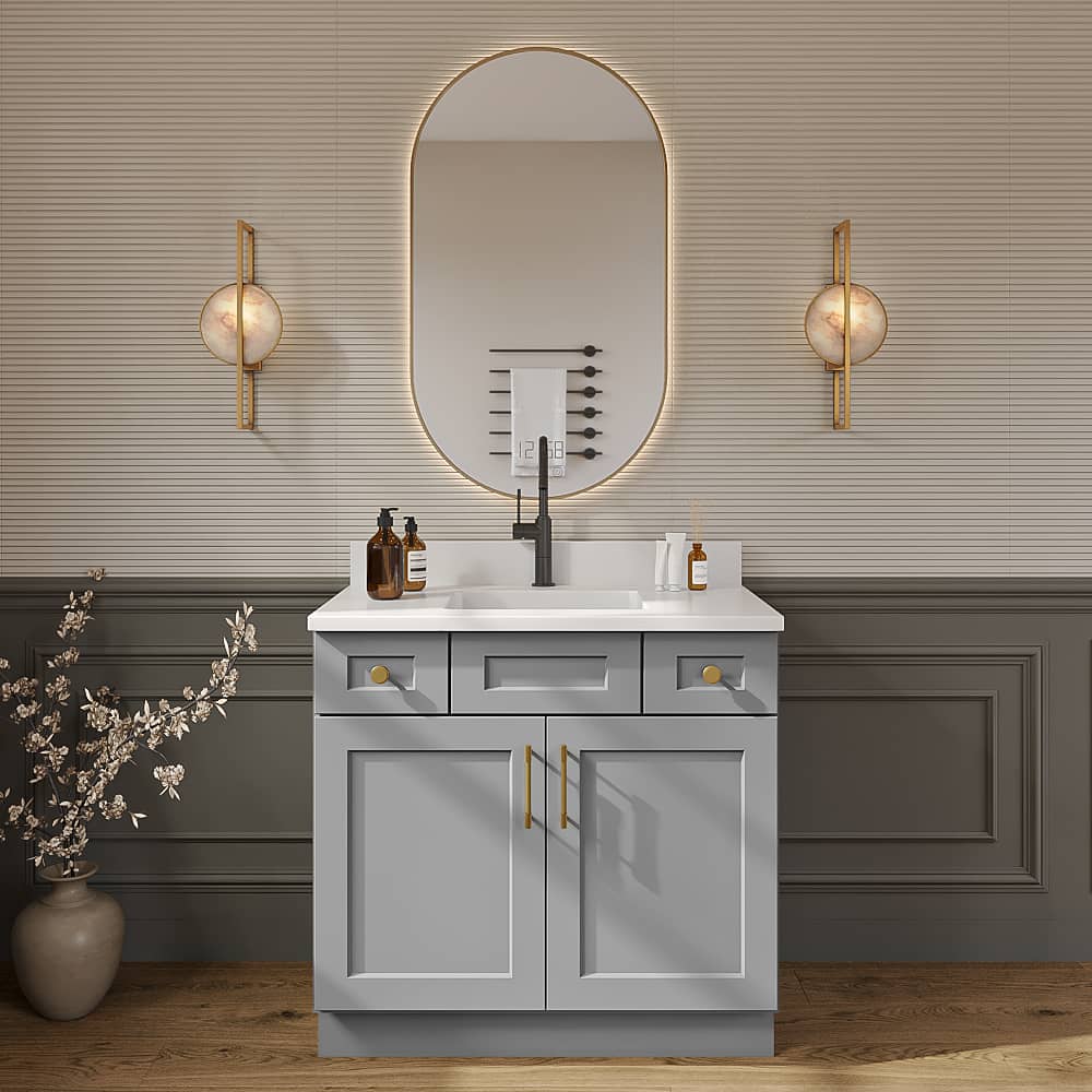 Stone Grey Shaker Vanity Sink Combo Base Cabinet - 36"W X 21"D X 34-1/2"H