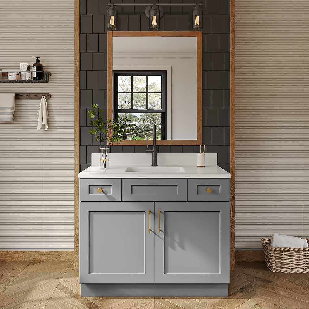 Stone Grey Shaker Vanity Sink Combo Base Cabinet - 42"W X 21"D X 34-1/2"H