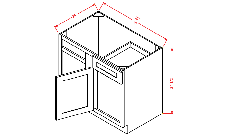 Timber Sand Blind Base Corner Cabinet - 39"W X 24"D X 34-1/2"H