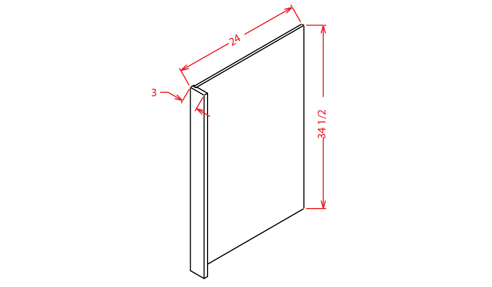 Timber Sand Dishwasher Return Panel - 24"W X 34-1/2""H w/3"W Filler