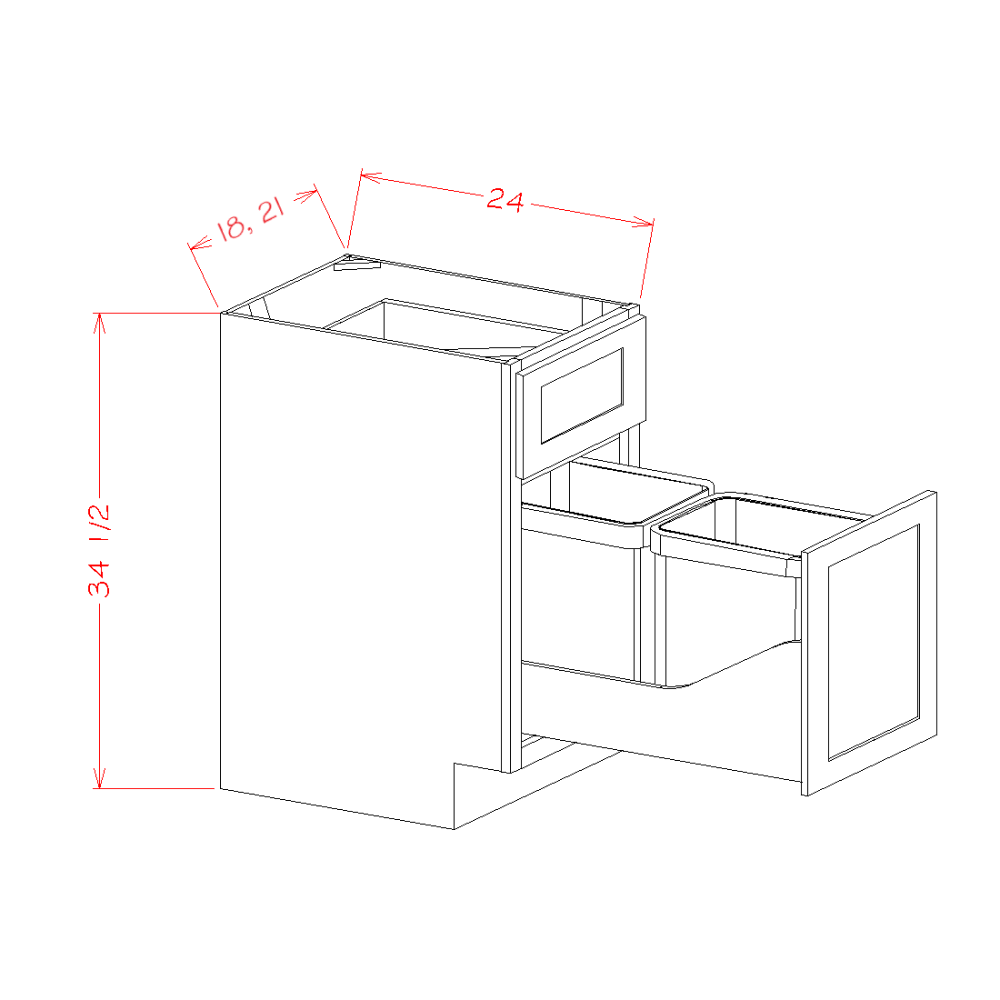 Timber Sand Base Cabinet with Two Trashcan Pullout - 18"W x 34-1/2"H x 24"D