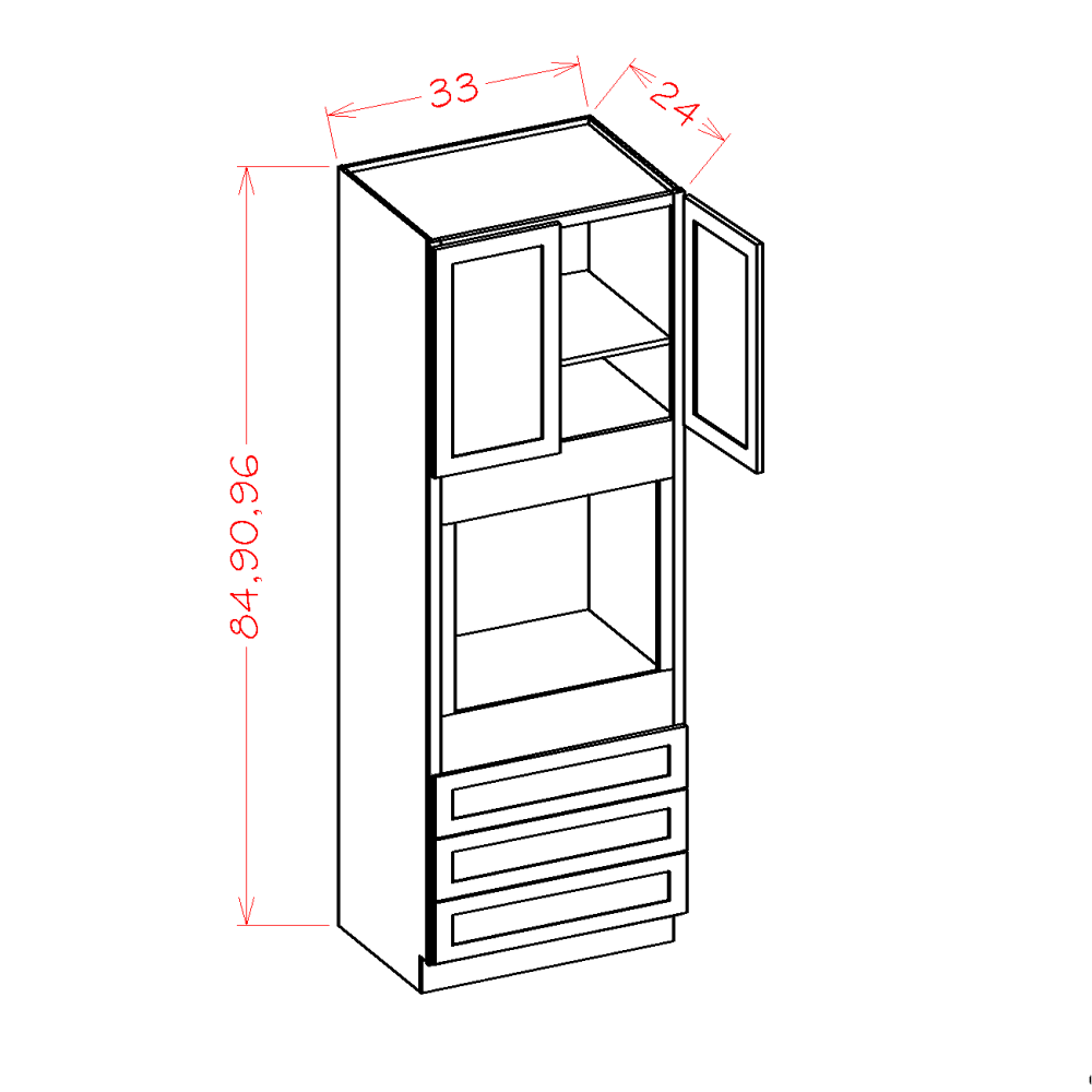 Timber Sand Universal Oven Cabinet - 33"W X 96"H X 24"D
