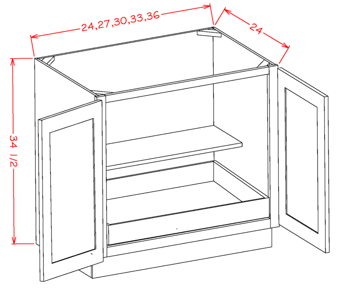 Timber Sand Base Cabinet with Full Height Door and One Rollout Shelf - 33"W X 24"D