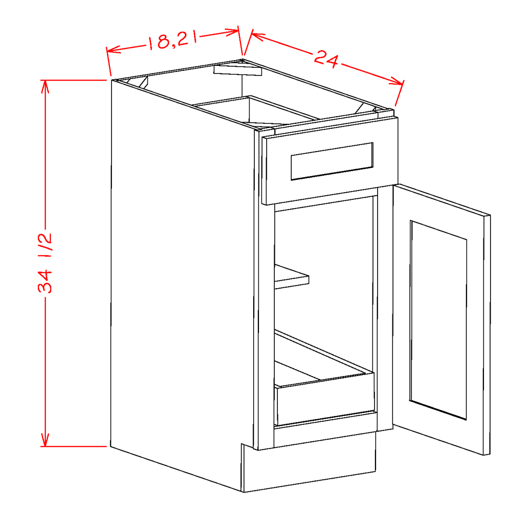 Timber Sand Base Cabinet with One Rollout Shelf - 18"W x 34-1/2" x 24"D