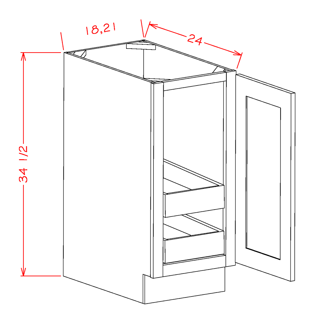 Timber Sand Base Cabinet with Two Rollout Shelves - 18"W x 34-1/2" x 24"D