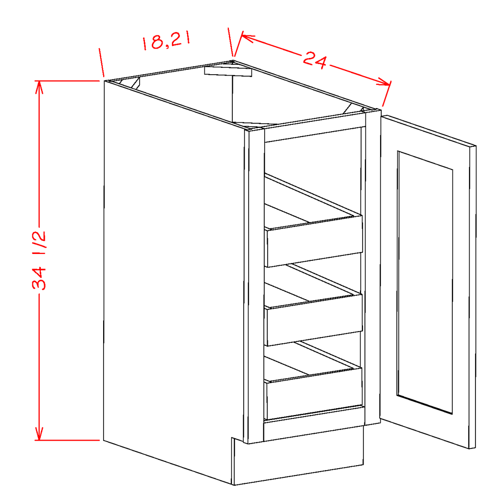 Timber Sand Base Cabinet with Three Rollout Shelves - 18"W x 34-1/2" x 24"D