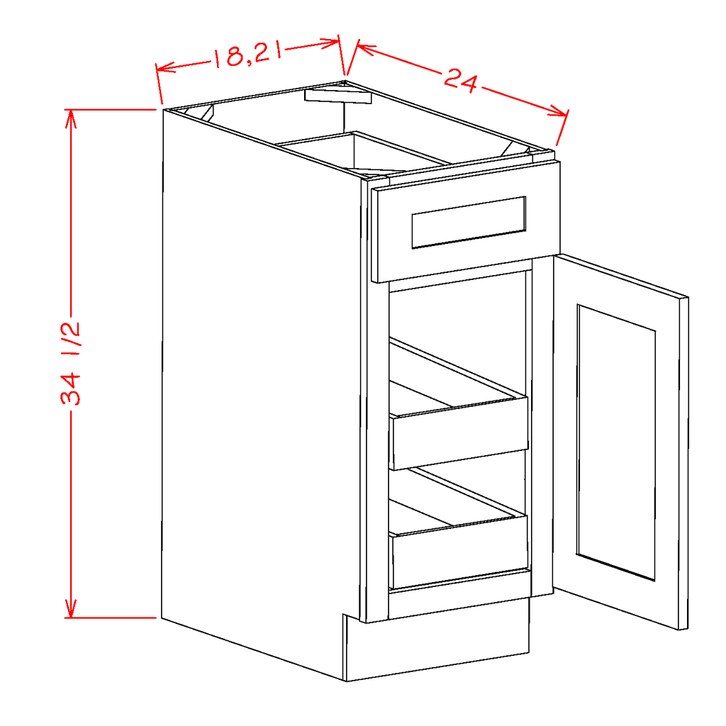 Timber Sand Base Cabinet with Two Rollout Shelves - 21"W x 34-1/2" x 24"D
